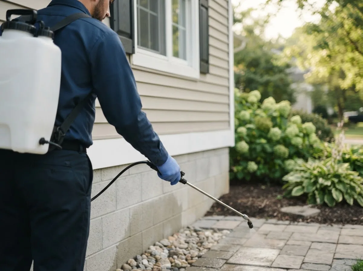 Pest control technician inspecting a home in Gibbs, MO